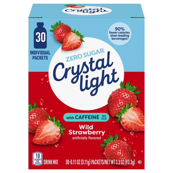Crystal Light Zero Sugar Wild Strawberry Drink Mix with Caffeine - 30 ct
