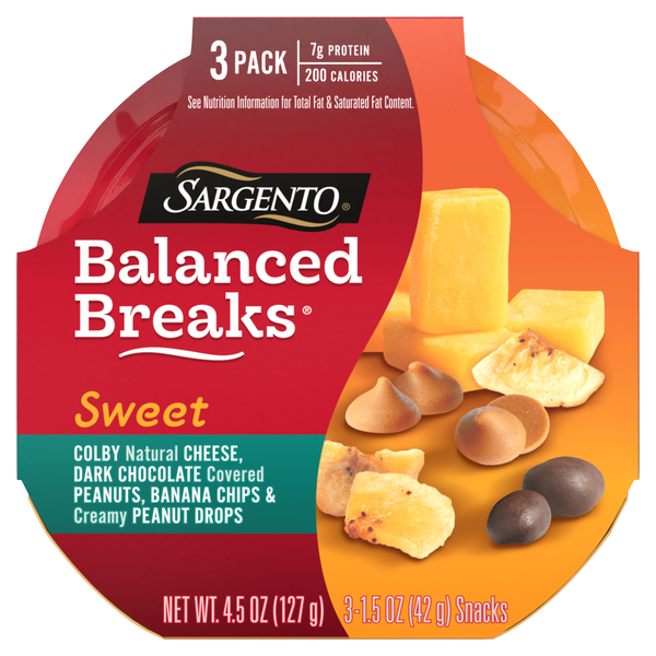 Sargento Sweet Balanced Breaks Colby Cheese Dark Chocolate Peanuts - 3 ct