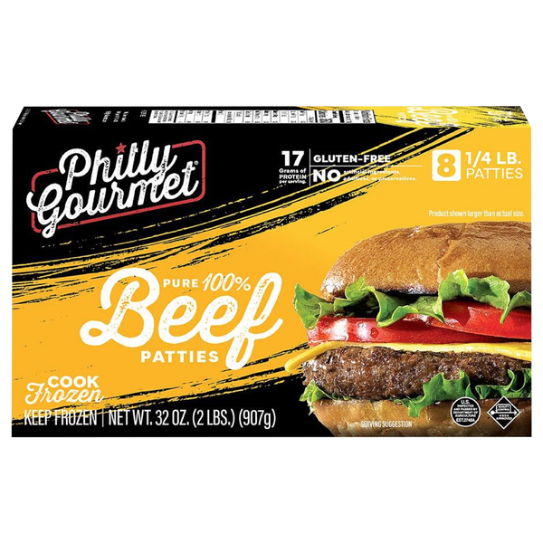 Philly Gourmet 1/4 lb 100% Beef Patties - 8 ct Frozen
