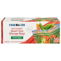 Food Lion Storage Bags Reclosable Double Zipper Quart Size