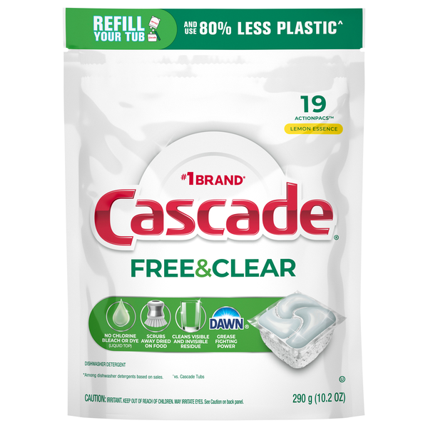 Cascade Free & Clear Lemon Essence Dishwasher Detergent ActionPacs - 19 ct