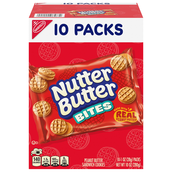 Nabisco Nutter Butter Bites Peanut Butter Sandwich Cookie Packs - 10 ct