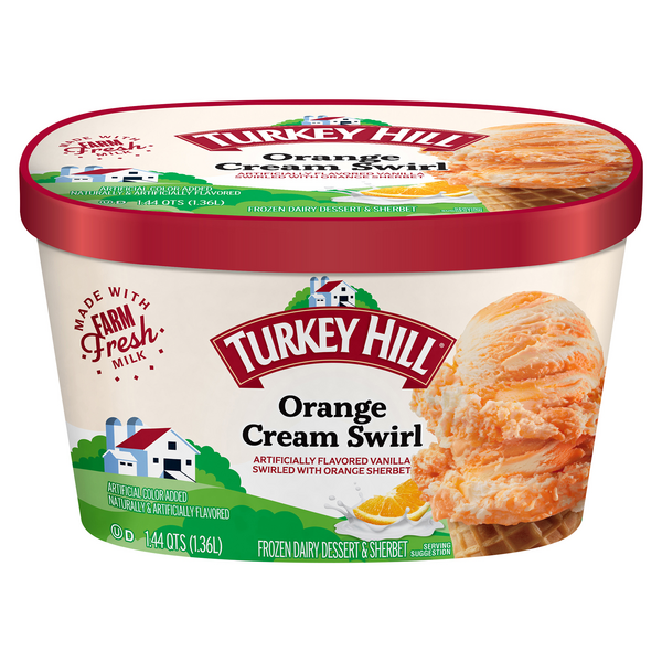 Save on Turkey Hill Frozen Dairy Dessert & Sherbet Orange Cream Swirl