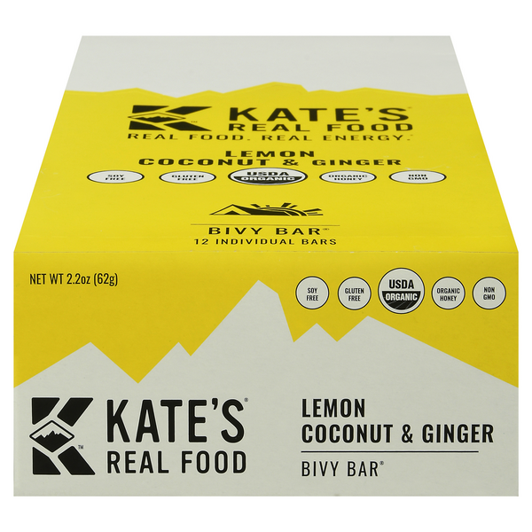 Save on Kate's Real Food Bivy Bar Lemon Coconut & Ginger 12 ct Order