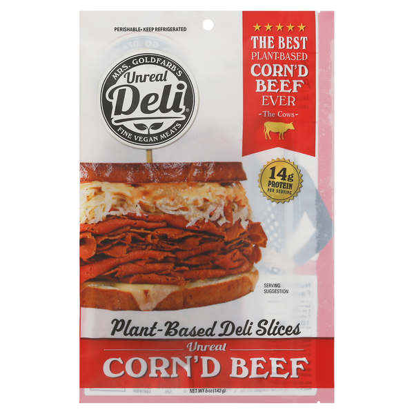 Save on Mrs. Goldfarb's Unreal Deli PlantBased Deli Slices Corn'D Beef