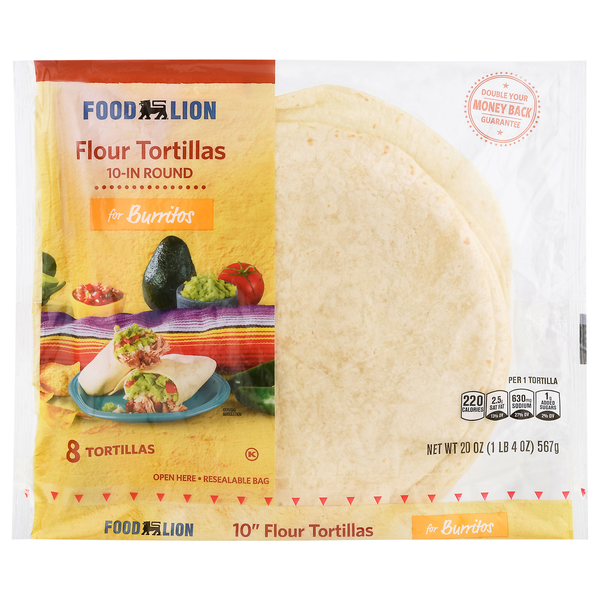 Food Lion Flour Tortillas for Burritos 10 Inch - 8 ct