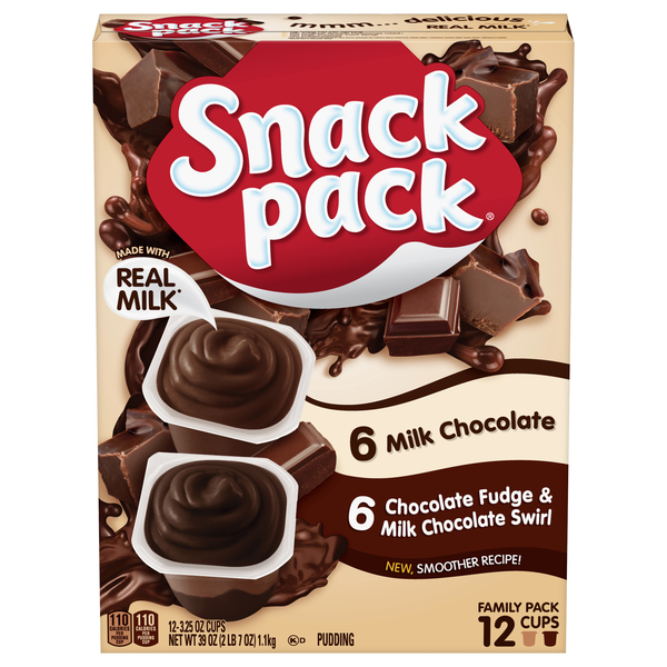 Snack Pack Milk Chocolate & Chocolate Fudge Swirl Pudding Cups - 12 ct