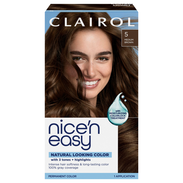 Clairol Nice 'n Easy Natural Looking Permanent Hair Color Medium Brown 5