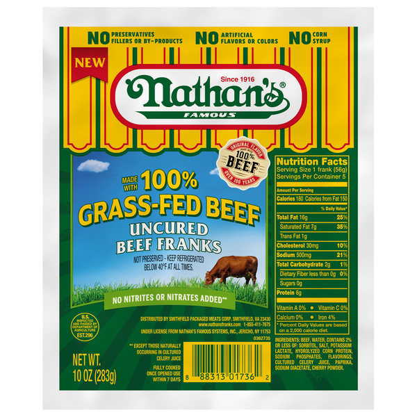 Nathan's Famous Grass-Fed Uncured Beef Franks - 5 ct