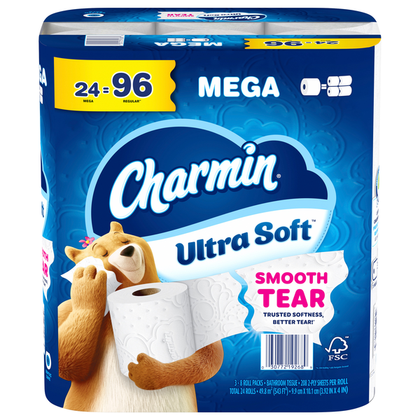 Charmin Ultra Soft Mega Roll 2-Ply Toilet Paper Unscented - 24 ct