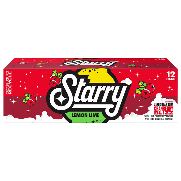 Starry Zero Sugar Lemon Lime Cranberry Blizz Soda - 12 pk