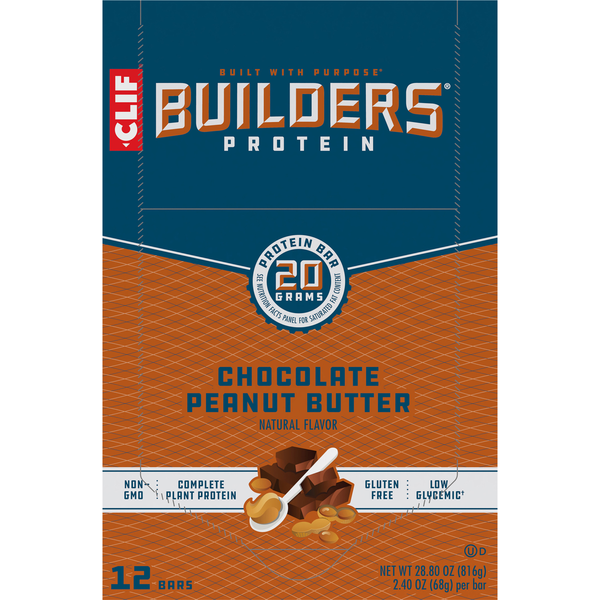 CLIF Builders Gluten Free Chocolate Peanut Butter 20g Protein Bars - 12 ct