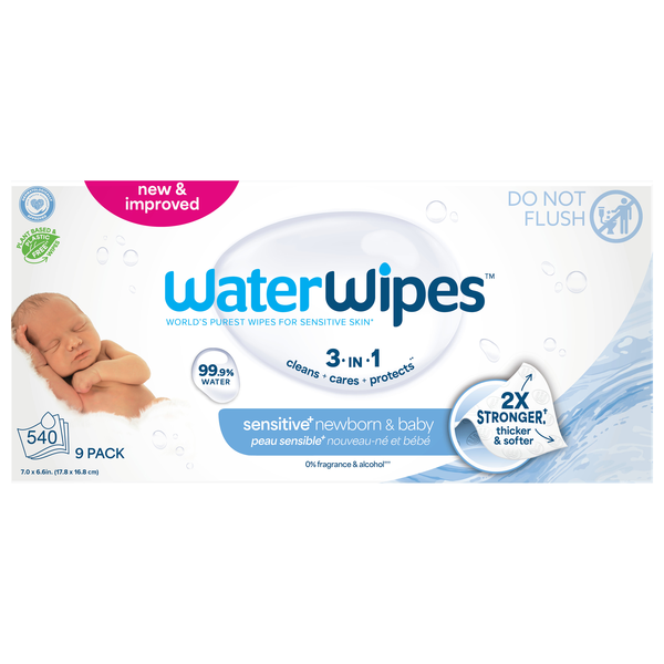 WaterWipes Sensitive+ 99.9% Water Based Newborn & Baby Wipes - 9 pk