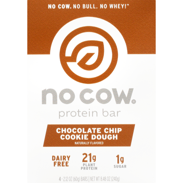 No Cow Dairy Free Choc Chip Cookie Dough 21g Plant Protein Bar - 4 ct