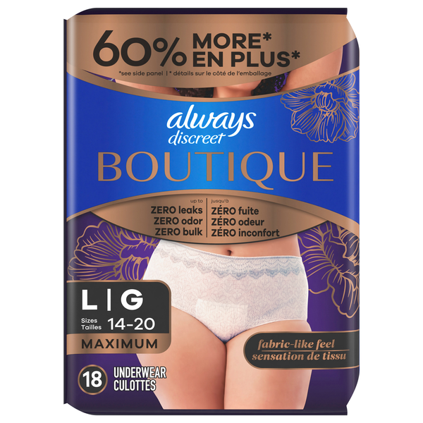 Always Discreet Boutique Women's Incontinence Underwear Max High Rise L